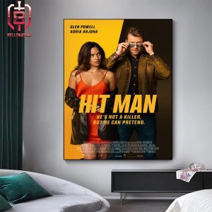 New Poster For Hit Man Starring Glen Powell Releasing On Netflix On June 7 Home Decor Poster Canvas