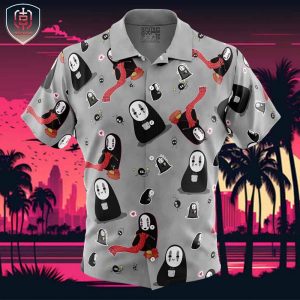 No Name Spirited Away Studio Ghibli Pattern Beach Wear Aloha Style For Men And Women Button Up Hawaiian Shirt
