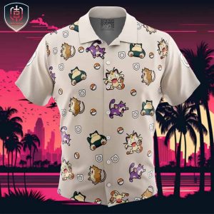 Normal Type Pattern Pokemon Beach Wear Aloha Style For Men And Women Button Up Hawaiian Shirt
