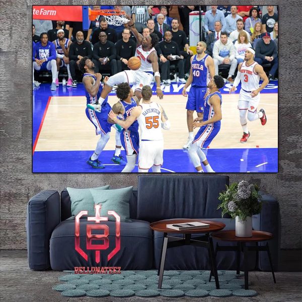 OG Anunoby Poster Incredible Dunk On Embiid Help Knicks Knock Out 76ers To Round 2 NBA Playoffs 2024 Home Decor Poster Canvas