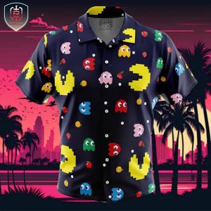 Pac Man Pattern Beach Wear Aloha Style For Men And Women Button Up Hawaiian Shirt