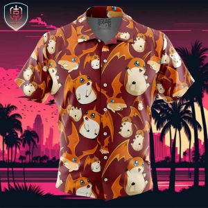 Patamon Digimon Beach Wear Aloha Style For Men And Women Button Up Hawaiian Shirt