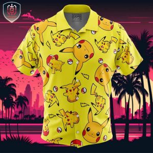 Pikachu Pattern Pokemon Beach Wear Aloha Style For Men And Women Button Up Hawaiian Shirt