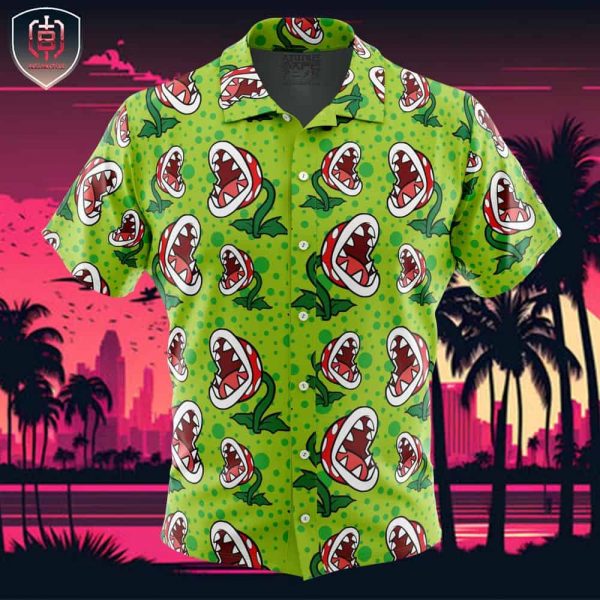 Piranha Plant Super Mario Bros Beach Wear Aloha Style For Men And Women Button Up Hawaiian Shirt