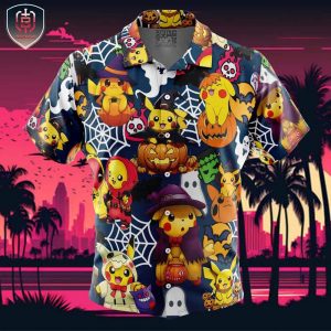 Pokemon Halloween Beach Wear Aloha Style For Men And Women Button Up Hawaiian Shirt