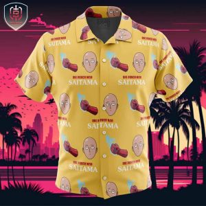 Power Saitama One Punch Man Beach Wear Aloha Style For Men And Women Button Up Hawaiian Shirt