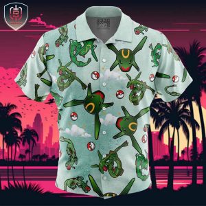 Rayquaza Pattern Pokemon Beach Wear Aloha Style For Men And Women Button Up Hawaiian Shirt