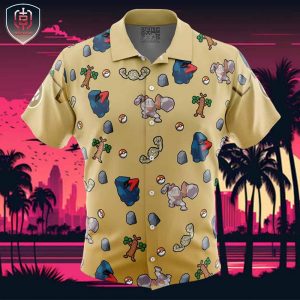 Rock Type Pattern Pokemon Beach Wear Aloha Style For Men And Women Button Up Hawaiian Shirt