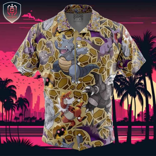 Rock Type Pokemon Pokemon Beach Wear Aloha Style For Men And Women Button Up Hawaiian Shirt