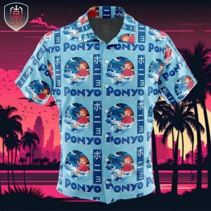 Sea Creatures Ponyo Studio Ghibli Beach Wear Aloha Style For Men And Women Button Up Hawaiian Shirt