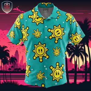 Shine Sprite Pattern Super Mario Beach Wear Aloha Style For Men And Women Button Up Hawaiian Shirt