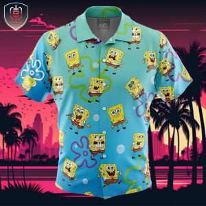 Spongebob Pattern Spongebob Squarepants Beach Wear Aloha Style For Men And Women Button Up Hawaiian Shirt