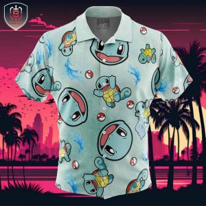 Squirtle Pattern Pokemon Beach Wear Aloha Style For Men And Women Button Up Hawaiian Shirt