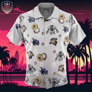 Steel Type Pattern Pokemon Beach Wear Aloha Style For Men And Women Button Up Hawaiian Shirt