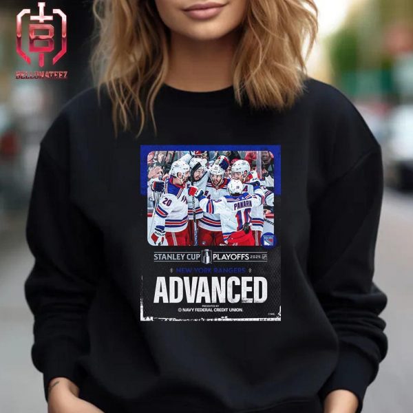 The New York Rangers Complete The Sweep And Are The First Team To Advance To The Second Round Stanley Cup NHL Playoffs 2024 Unisex T-Shirt