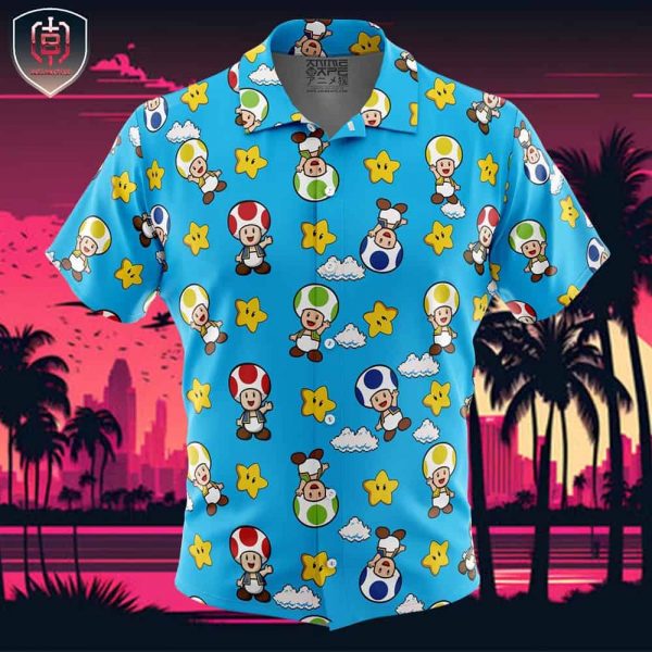 Toad Pattern Super Mario Beach Wear Aloha Style For Men And Women Button Up Hawaiian Shirt