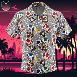 Toad Super Mario Bros Beach Wear Aloha Style For Men And Women Button Up Hawaiian Shirt