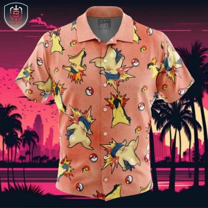 Typhlosion Pattern Pokemon Beach Wear Aloha Style For Men And Women Button Up Hawaiian Shirt