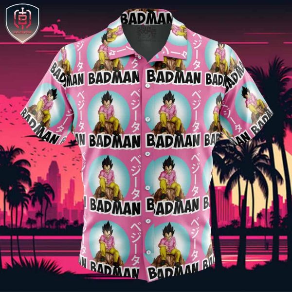 Vegeta Pink Badman Dragon Ball Z Beach Wear Aloha Style For Men And Women Button Up Hawaiian Shirt