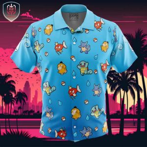 Water Type Pattern Pokemon Beach Wear Aloha Style For Men And Women Button Up Hawaiian Shirt