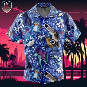 Water Type Pokemon Pokemon Beach Wear Aloha Style For Men And Women Button Up Hawaiian Shirt