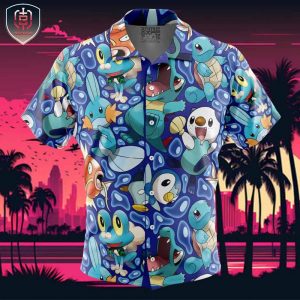 Water Type Starters Pokemon Beach Wear Aloha Style For Men And Women Button Up Hawaiian Shirt