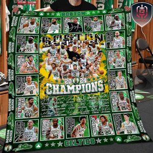 Boston Celtics All Rosters Signature Banner 18 NBA Champions 2024 Gift For Family Room Decor Fleece Blanket