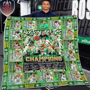 Boston Celtics NBA 2024 Champions Banner 18 All Players And Signature Thank You For The Memories Room Decor Fleece Blanket