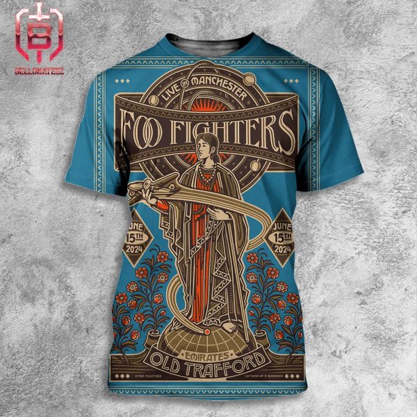 Foo Fighters Night 2 Poster Live In Manchester At Emirates Old Trafford UK On June 15th 2024 All Over Print Shirt