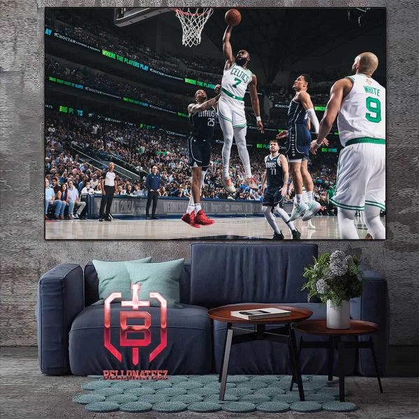 Jaylen Brown Poster Dunk In Game 3 Celtics Versus Mavericks 3-0 For Celtics NBA Finals 2024 Home Decor Poster Canvas