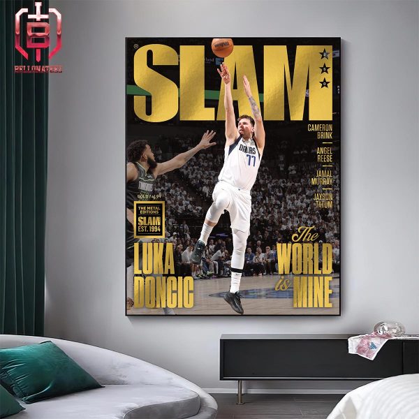 Luka Doncic Of Dallas Mavericks The World Is Mine On Gold Metal Slam 250 Magazine Cover Issues Home Decor Poster Canvas