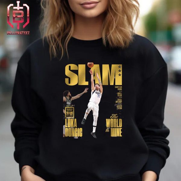Luka Doncic Of Dallas Mavericks The World Is Mine On Gold Metal Slam 250 Magazine Cover Issues Unisex T-Shirt