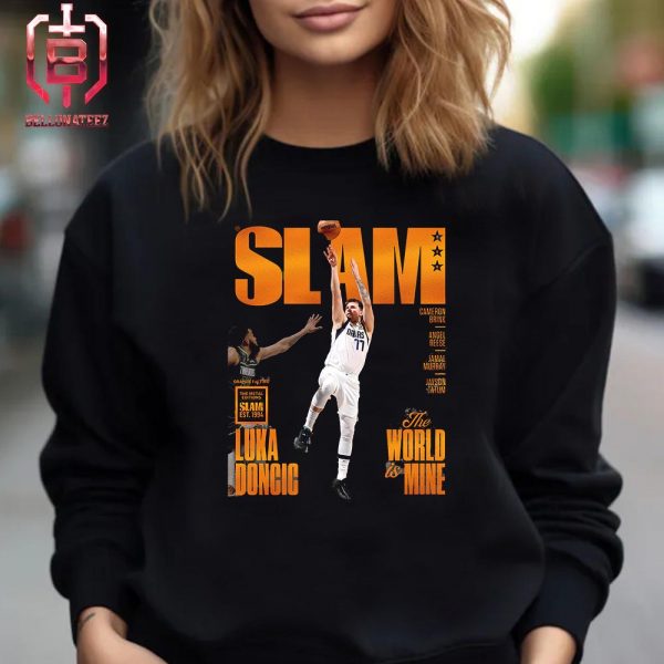 Luka Doncic Of Dallas Mavericks The World Is Mine On Orange Metal Slam 250 Magazine Cover Issues Unisex T-Shirt