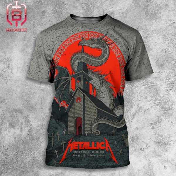 Metallica M72 World Tour No Repeat Weekend Night 2 Poster At Parken Stadium Copenhagen Denmark On June 16th 2024 All Over Print Shirt