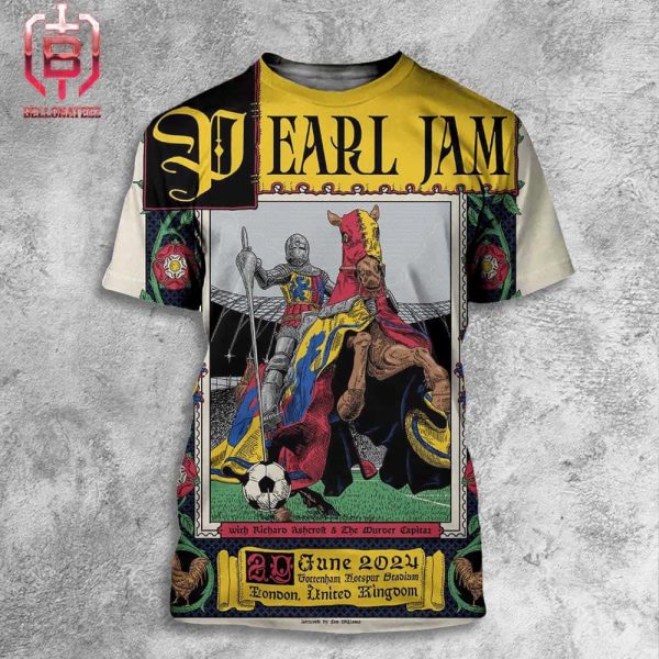Pearl Jam Event Merch Art Poster By Ian Willams At Tottenham Hotspur Stadium London UK On June 29th 2024 All Over Print Shirt