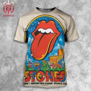 Rolling Stones Event Lithograph Poster For Mercedes Benz Stadium On Atlanta GA On June 7th 2024 All Over Print Shirt