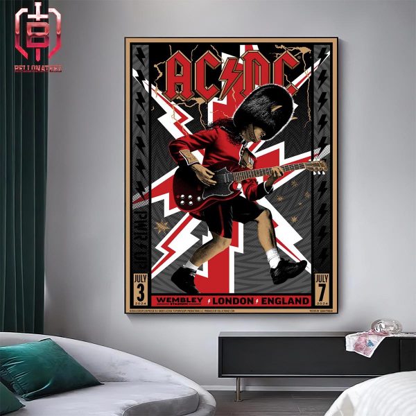 AC DC Power Up London England Tour 2024 Event Poster Black White And Red Version At Wembley Stadium On July 3rd And 7th 2024 Home Decor Poster Canvas
