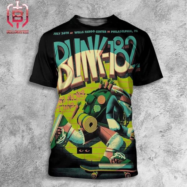 Blink-182 One More Time Tour 2024 Merch Limited Event Poster At Wells Fargo Center In Philadelphia PA On July 26th 2024 All Over Print Shirt