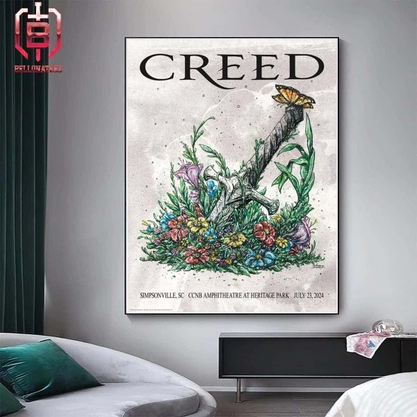 Creed Band Summer Tour Event Poster At CCNB Amphitheatre At Heritage Park Simpsonville SC On July 23th 2024 Home Decor Poster Canvas