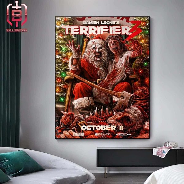 First Poster Of Terrifier 3 Of Damien Leone Only In Theaters October 11th 2024 Home Decor Poster Canvas