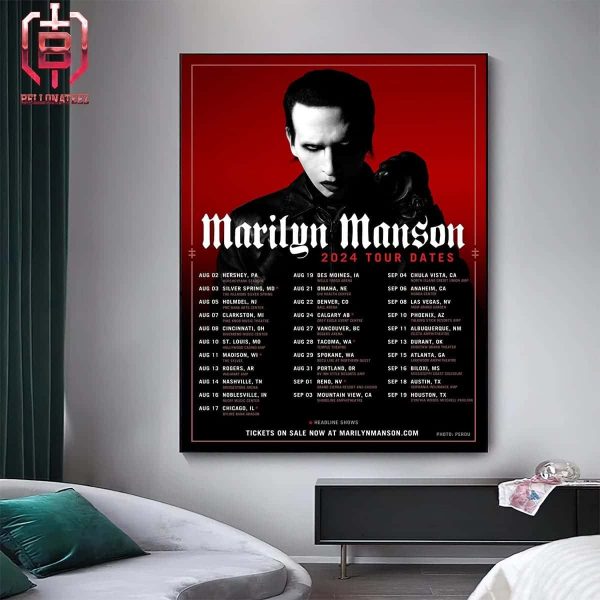 Marilyn Manson 2024 Tour Date And Place List Start From August 2nd 2024 At Hershey Stadium PA Home Decor Poster Canvas