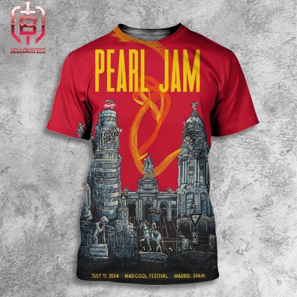 Pearl Jam Event Poster For Show At Mad Cool Festival Madrid Spain On July 11th 2024 All Over Print Shirt