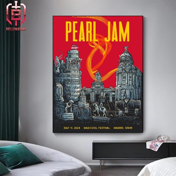 Pearl Jam Event Poster For Show At Mad Cool Festival Madrid Spain On July 11th 2024 Home Decor Poster Canvas