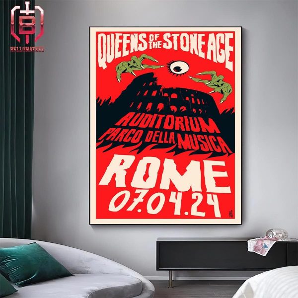 Queens Of The Stone Age Event Merch Poster At Roma Summer Fest At Auditorium Parco Della Musica On July 4th 2024 Home Decor Poster Canvas