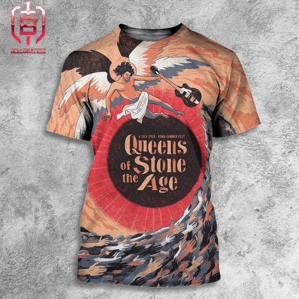 Queens Of The Stone Age Event Merch Poster At Roma Summer Fest On July 4th 2024 All Over Print Shirt