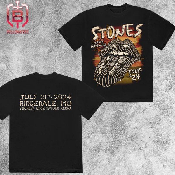 Rolling Stones Merch Limited Lithograph Event Tee At Thunder Ridge Nature Arena Ridgedale Mo On July 21st 2024 Two Sides Unisex T-Shirt