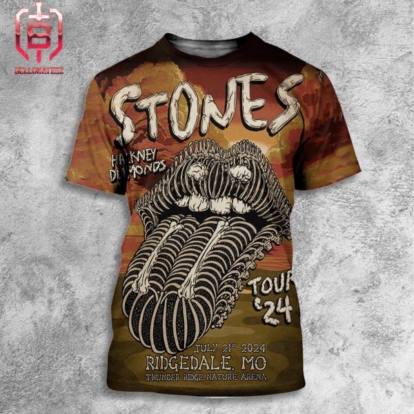 Rolling Stones Merch Limited Lithograph Poster At Thunder Ridge Nature Arena Ridgedale Mo On July 21st 2024 All Over Print Shirt