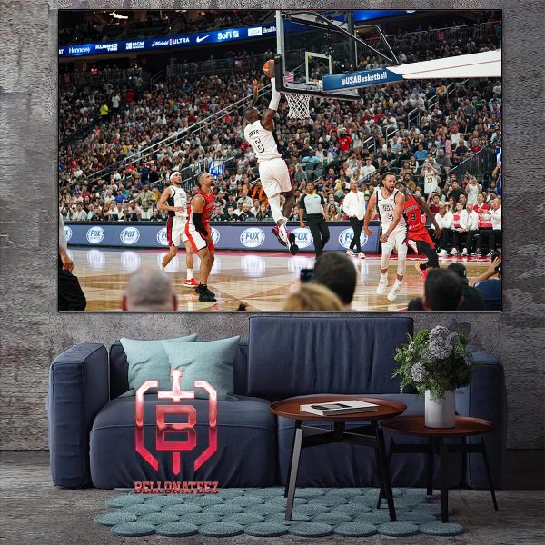 Stephen Curry Lob To King Lebron James Alley Opps Fast Break Dunk In Friendly Match USA Versus Canada Before Olympic Paris 2024 Home Decor Poster Canvas