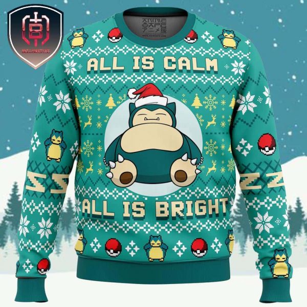 All is Calm All Bright Snorlax Pokemon Xmas Holiday Gift Ugly Christmas Sweater