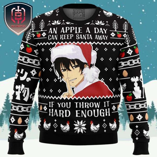 An Apple A Day Can Keep Santa Away If You Throw It Hard Enough My Little Monster Xmas Holiday Gift Ugly Christmas Sweater